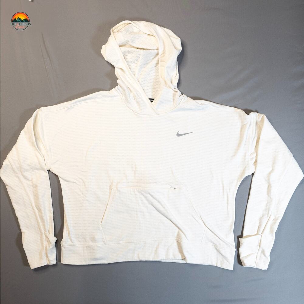 Nike Dri-Fit Running Hoodie White Pullover Long Sleeve Fleece Women's Size Large